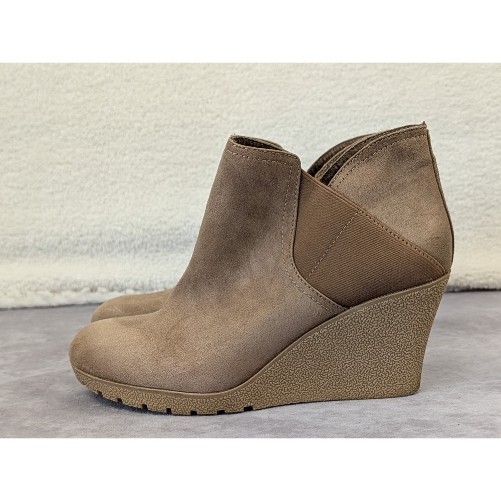 MIA Ren Womens Taupe Brown Faux Suede Wedge Ankle Boots‎ GG3179 Size 9M